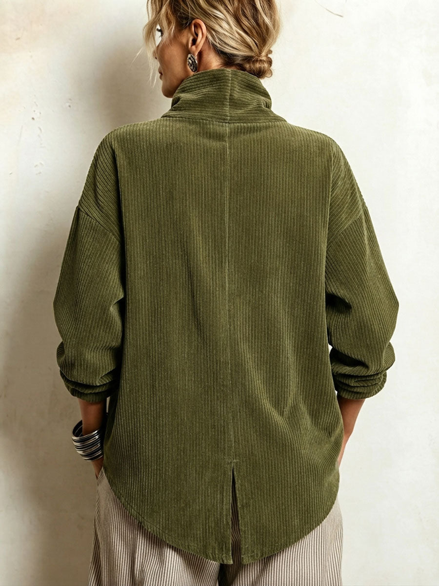 Casacca Donna in Velluto a Coste con Collo Alto e Bottoni Diagonali