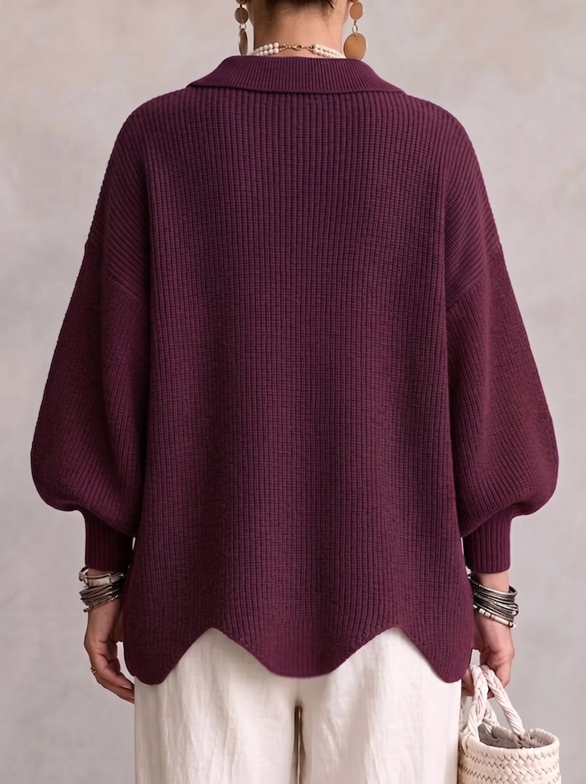 Cardigan Donna Oversize in Maglia Grossa con Colletto e Bottoni