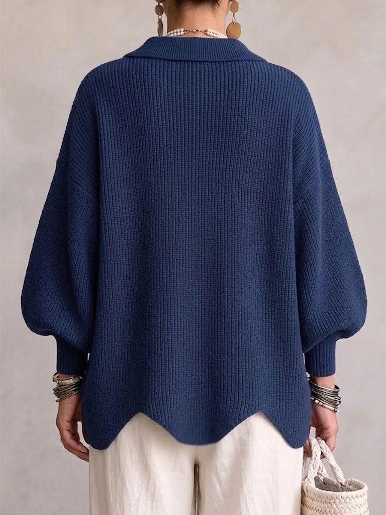 Cardigan Donna Oversize in Maglia Grossa con Colletto e Bottoni