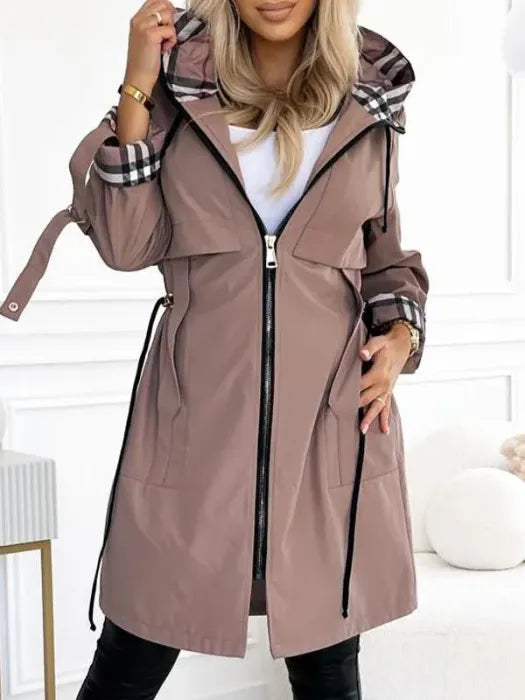 Cappotto Donna Impermeabile Antivento con Zip e Cappuccio