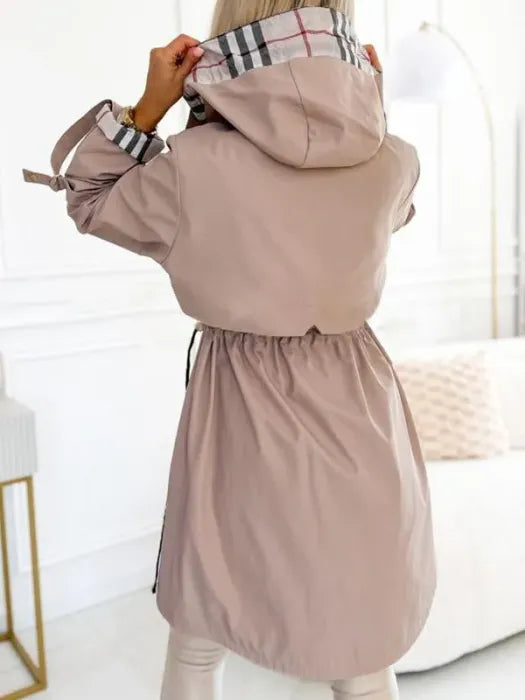 Cappotto Donna Impermeabile Antivento con Zip e Cappuccio