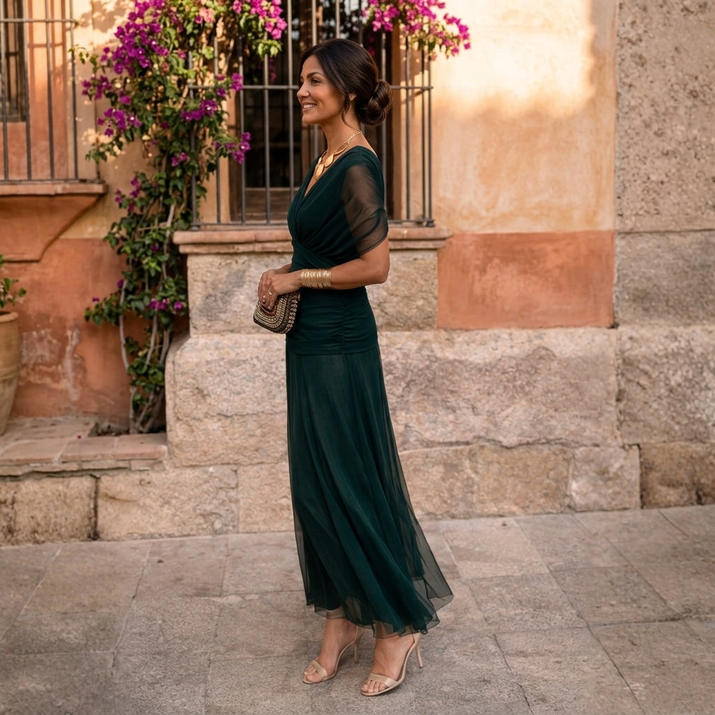 Abito Lungo da Donna in Chiffon con Spalle Scoperte