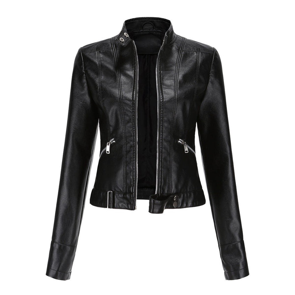 Giacca Biker Donna Corta in Ecopelle - Nero