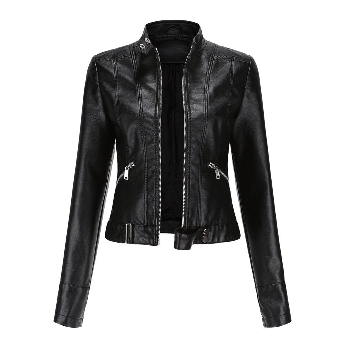 Giacca Biker Donna Corta in Ecopelle - Nero