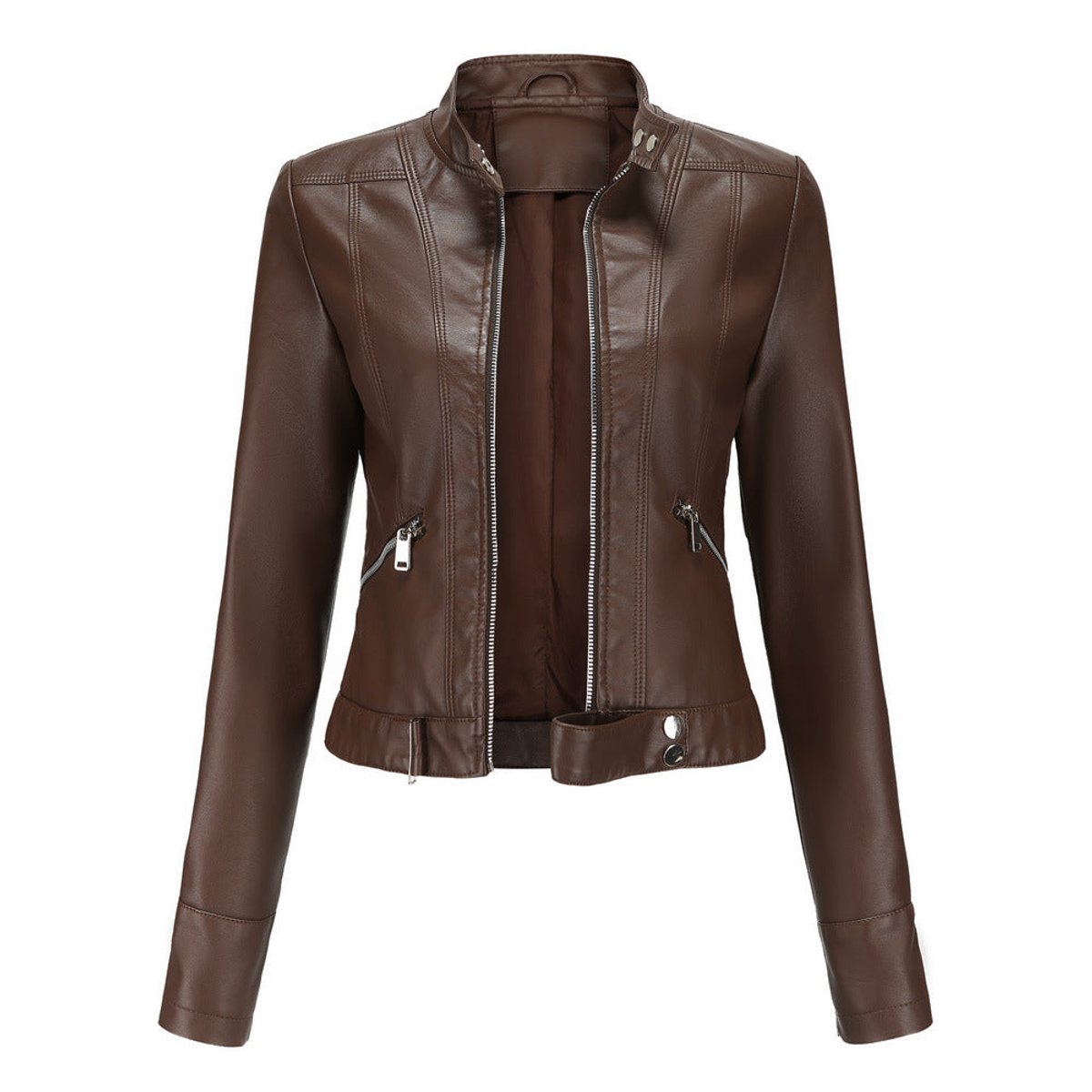 Giacca Biker Donna Corta in Ecopelle - Marrone