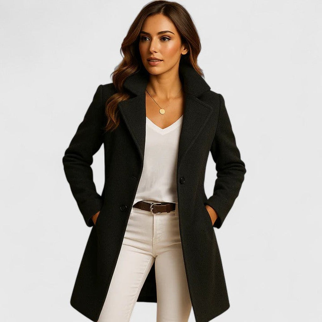 Cappotto Lungo Sartoriale Donna con Revers a Dente - Nero